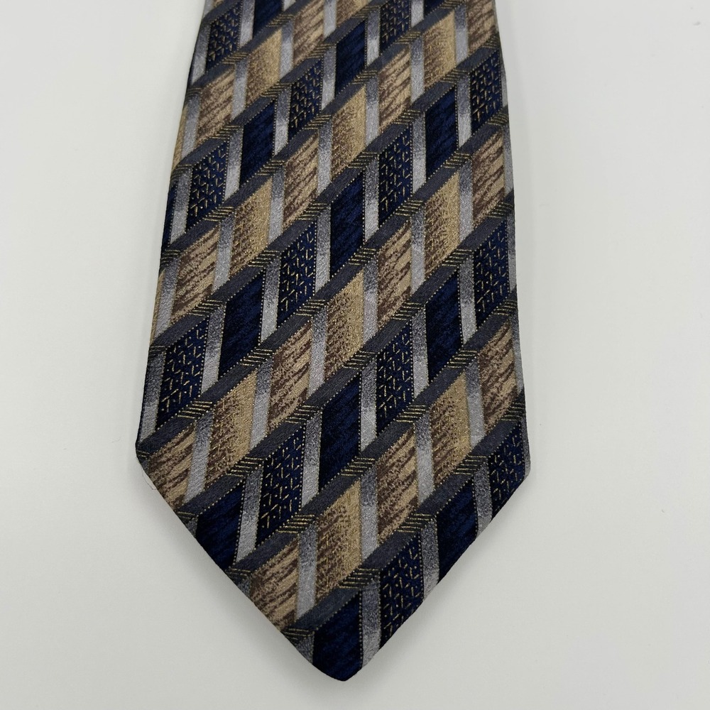 Today's Man Necktie Geometric Diamond Mens OS Navy Gold 100% Silk Retro Business